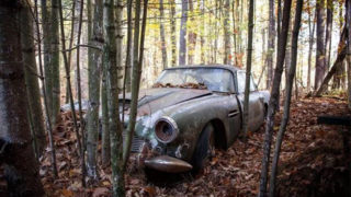 Una Aston Martin DB4 abbandonata nel bosco per quasi 50 anni. 