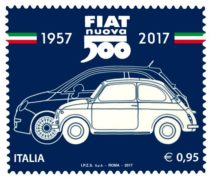 Il francobollo della Fiat 500 che celebra i 60 anni della automobile Fiat.